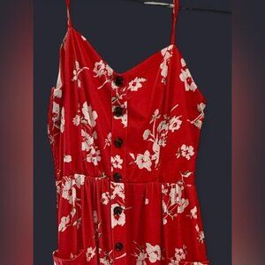 Red Floral Button-Down Dress